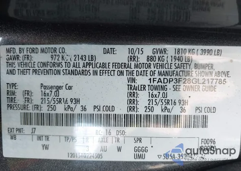 2016 Ford Focus Se from USA, damaged, VIN 1FADP3F28GL217785